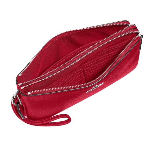 COACH NWT Double Zip Wallet,Bright Cardinal/Silver - Picture 2 of 7